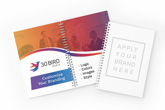 30 Bird Media customizable branding materials with placeholders for logo, color, and style